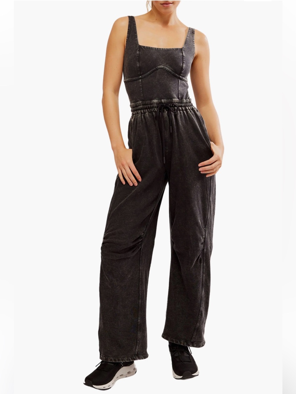 FP Movement by Free People Washed Charcoal Wide-Leg Drawstring Jumpsuit - Picture 1 of 7
